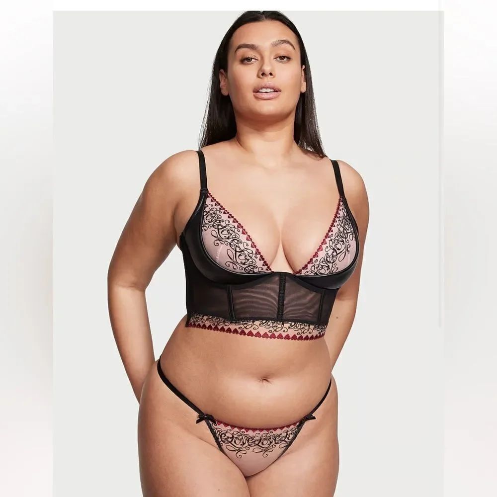 Victoria’s Secret Embroidered Love Letters 3 piece Lingerie set NWT